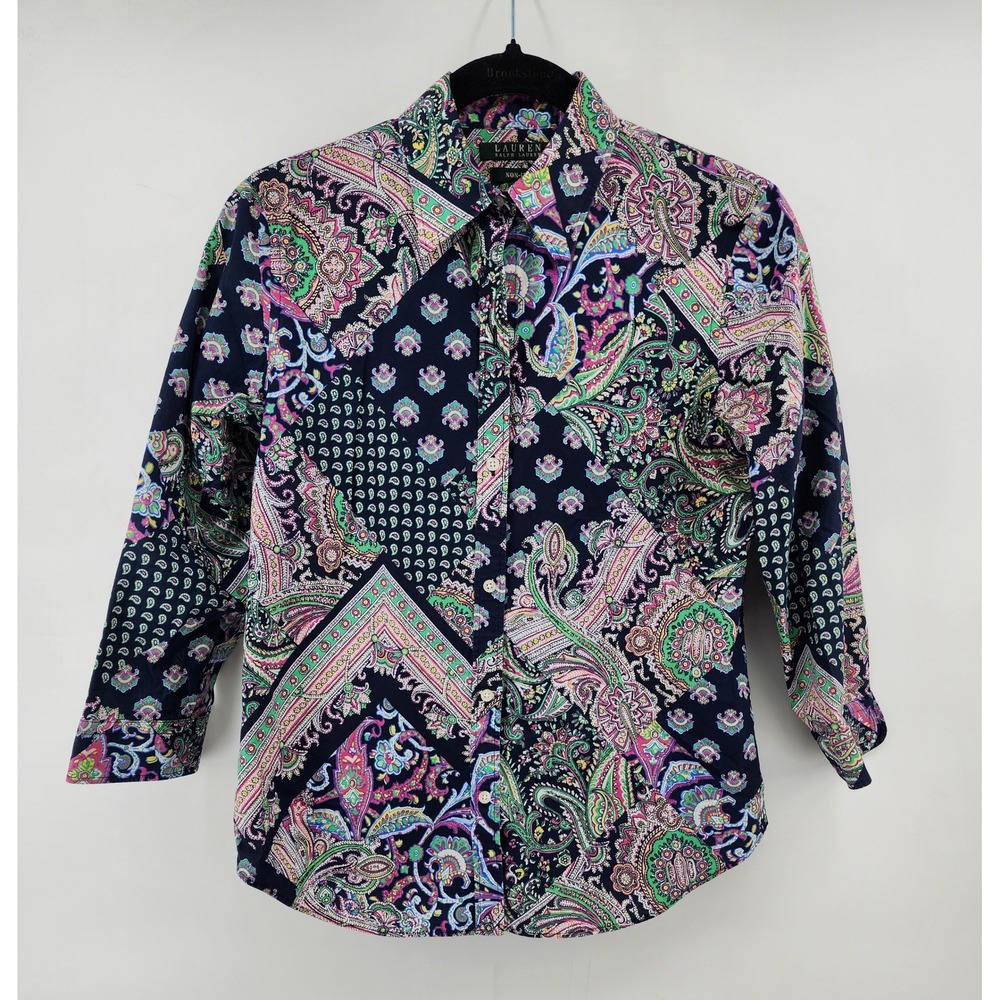 Lauren Ralph Lauren Paisley Non-Iron Button Down Shirt Size S